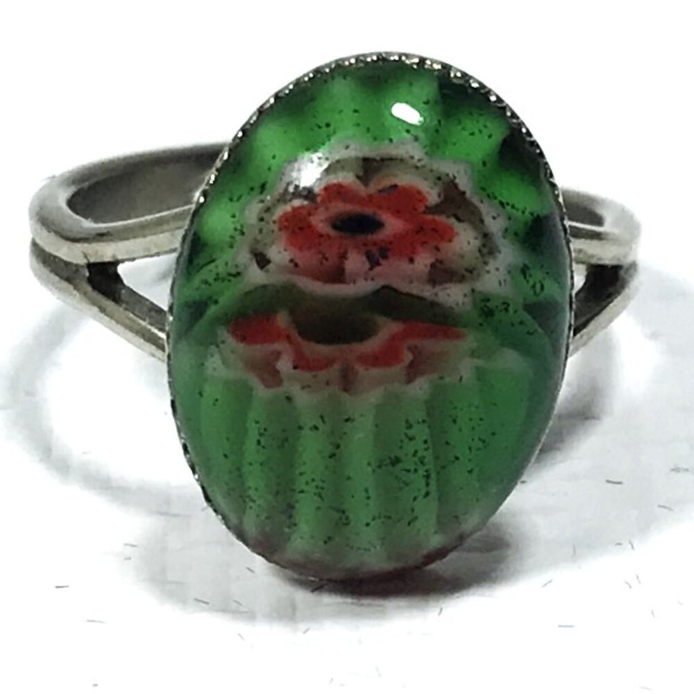Vintage Porcelain Ring Green Floral Women 6.5